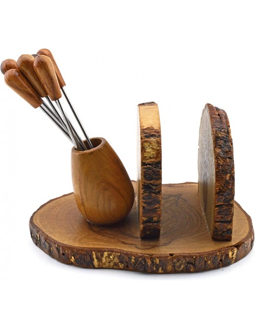 ART ESCUDELLERS Olive wood NAPKIN AND FORK HOLDER with 6 cocktail sticks handmade and perfect for aperitif. 5,31 x 3,94 x 3,35 - B072BXBXP2Z