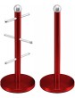 Almineez Set of 2 Stylish 6 Cup Mug Tree Stand & Kitchen Towel Paper Roll Pole Holder Set – Stainless Steel Coffee Tea Mugs Cups Drying Storage Rack Ruby Red - B08W3JRKW5C