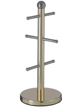 Brushed Stainless Steel Mug Tree and Kitchen Roll Holder Gold - B0912BMQ14M