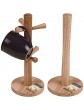 Deco Trading New Set of Wooden Lightweight & Strong Rubber Wood Kitchen Mug Tree 6 Cup Holder Mugtree Stand & Kitchen Towel Paper Roll Holder Stand - B00YUONPLSG