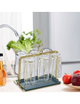 P Prettyia Minimalist Mug Cup Rack with Drainage Tray 6 Cup Holder Hanger Glass Cup Stand for Coffee Bar Kitchen Organizer Mugs,Glasses,Bottles - B09VTC8FQ2C