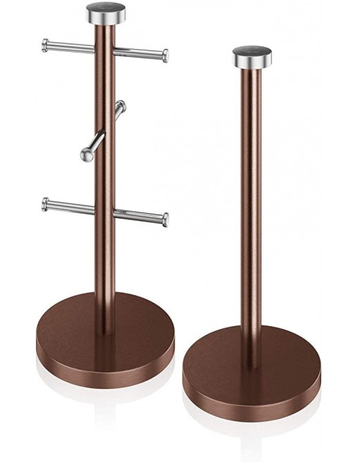 Swan Townhouse Kitchen Roll Holder and Mug Tree Set Weighted Base Stainless Steel Copper 15 x 15 x 34.5 cm - B01KHUV5QAF