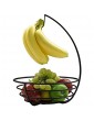 Cratone Banana Holder Metal Fruit Bowl with Banana Hook Fruit Basket Vegetable Basket Fruit Storage 37 cm High Matte Black Gold - B0821GZ36TS