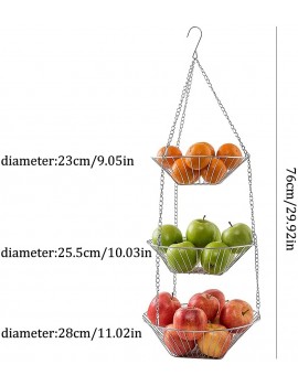 Hanging Baskets 3-Tiers Hanging Fruit Basket Fruit Bowl with Ceiling Hook Space Saving Vegetable Storage Basket Iron Wire Storage Stand for Kitchen - B091Q1T5L8G