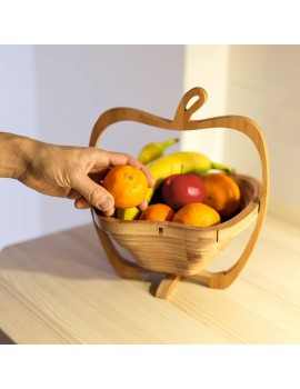 Relaxdays Foldable Apple-Shaped Basket: 30 x 27 x 22.5 cm Folding Bamboo Fruit Bowl Holder Basket And Cutting Board Wooden Fruit Bowl With An Apple-Design Natural Brown - B019598DXMZ