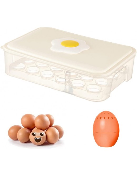 Audson Egg Holder with Lid,Egg Basket Fresh Organizer Tray Eggs Collecting Boxes Containers with Lid for 24 Eggs and Refrigerator Deodorant Egg Balls White - B09XK5WW43K