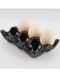 Nicejoy Ceramic 6 Cups Egg Tray Egg Holder Egg Storage Container Porcelain Dispenser Organizer Anti-slip for Kitchen Fridge Black - B092324YJ4S