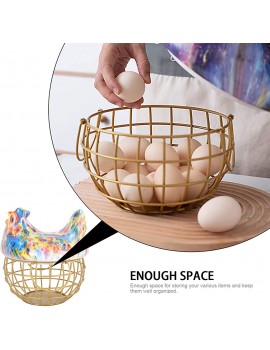 Yardwe Metal Egg Basket with Ceramic Chicken Cover Egg Holder Organizer Case Container Fruit Holder Farmhouse Decorative Kitchen Storage Baskets - B09XQX33C5W