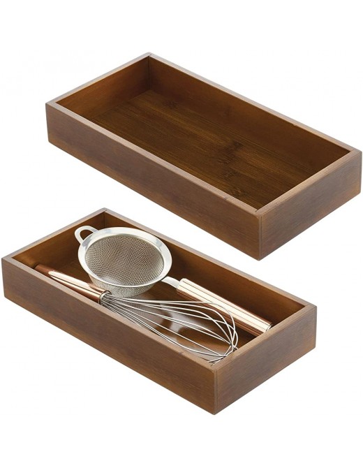 mDesign Set of 2 Storage Boxes – Multifunctional Wooden Storage Boxes for Cupboards Drawers and Work Surfaces – Open Kitchen Storage Made of Bamboo – 30.5 cm x 15.2 cm x 5.1 cm – Brown - B07W6XX88PI