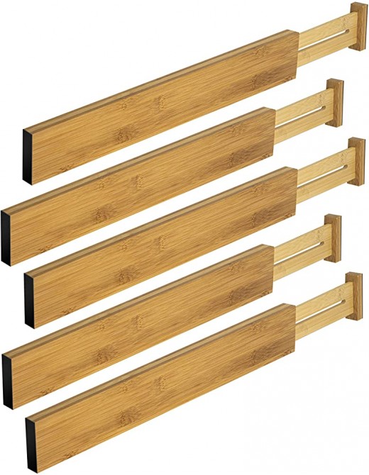 Rapturous Bamboo Kitchen Drawer Dividers – Pack Of 5 Expandable Drawer Organisers With Anti-Scratch Eva Foam Edges – Adjustable Drawer Organisation Separators For Kitchen Bedroom Bathroom and Office - B07L8LNHNJP