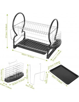 2 Tier Dish Drainer Rack with Utensil Holder Dish Drying Rack with Drip Tray Dish Drainer Bowls Dishes Plates Cup Holder Cutting Board Holder for Kitchen Counter -Black - B091K12YW1M