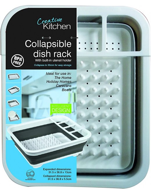 Creative Kitchen Collapsible Dish Drainer White Grey 37 x 31 x 6.5 cm - B01MPZD994B