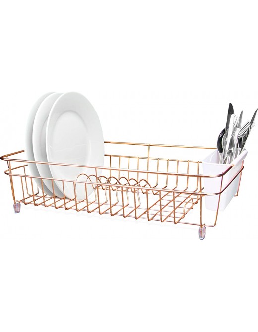 Dish Drainer Rose Gold | Rust Proof Steel Drying Rack | Utensils Organiser | Includes Cutlery Basket | Plates & Mugs Dryer | Non-Slip Feet | M&W - B088FLKV9HD