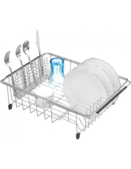 iPEGTOP Expandable Dish Drying Rack and Utensil Cutlery Holder 304 Stainless Steel Over Sink Dish Rack Dish Drainer in Sink or On Counter Rustproof - B07XT9DPBQY