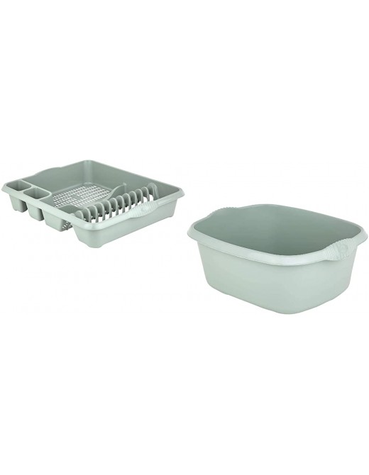 KetoPlastics Sage Green 2 Piece Kitchen Set Large Dish Drainer and Rectangle Washing up Bowl - B08WLZVMW4P