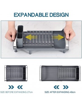 Kingrack Compact Dish Drainer,Expandable Dish Rack,Stainless Steel Dish Drying Rack With Removable Cutlery Holder,Non-Slip Feet,Anti Rust Plate Rack,Small Sink Drainer For Kitchen Countertop 1 Piece - B08X282NLZT