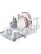 Kingrack Dish Drainer Dish Rack Stainless Steel Dish Drying Rack with Extendable Drip Tray Extra Draining Board Cutlery Holder Wine Glass Holder Double Plate Rack Drainer for Kitchen - B07PQTYRYCD