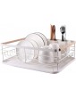 Kitchenista Metal Dish Rack with Drip Tray Dish Drainer and Removable Cutlery holder White & Bamboo - B07PN3DQFZP