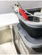 SAMMART Collapsible Dish Drainer with Tray Foldable Drying Rack Set Portable Dinnerware Organizer Space Saving Kitchen Storage Tray Grey Black 1 - B08BLDZFRFH