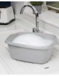 Set of 2 Large Rectangular Washing Up Bowl with large Dish Drainer for Kitchen utensils Soft Grey - B09N1PQB6MJ