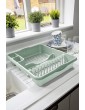 Set of 2 Plastic Kitchen Large Dish Drainer with 32cm Round Washing Up Bowl Silver Sage - B08X1WSX3RJ