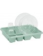 Set of 2 Plastic Kitchen Large Dish Drainer with 32cm Round Washing Up Bowl Silver Sage - B08X1WSX3RJ