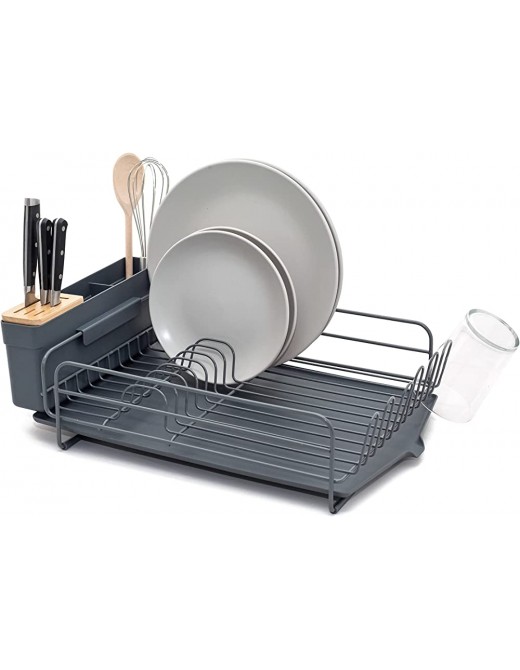 simplywire – Premium Dish Drainer – Plate Drying Rack with Cutlery Holder & Drip Tray – Grey - B09TZ4JQFKY
