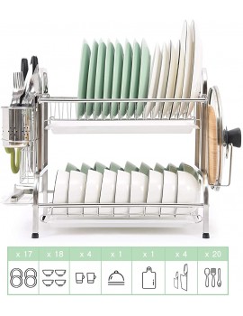 TOMORAL Dish Rack 304 Stainless Steel 2 Tier Dish Drying Rack with Drain Board Utensil Holder Cutting Board Holder Rustproof Dish Drainer for Kitchen Countertop Silver - B08FBT7KBWP