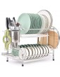 TOMORAL Dish Rack 304 Stainless Steel 2 Tier Dish Drying Rack with Drain Board Utensil Holder Cutting Board Holder Rustproof Dish Drainer for Kitchen Countertop Silver - B08FBT7KBWP