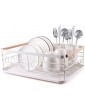 VINILITE Kitchen Compact Metal Dish Drainer with Removable Drip Tray Separate Cutlery Holder Anti-Rust Draining Board Dish Drying Rack with Wooden Handles for Kitchen Countertop White - B094F96QY5A