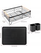 Vinsani Deluxe Dish Drainer Drying Rack with Wooden Handles Drip Tray Draining Board and Removable Cutlery Holder Minimalist Dish Rack 42.5 x 30.5 x 14cm Black - B099XXMHPSG