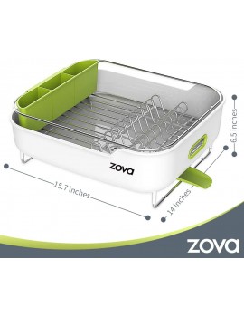 zova Premium Stainless Steel Dish Drying Rack with Swivel Spout  Dish Drainer Utensil Organizer for Kitchen– Medium White &Green - B078M1L2WGN