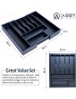 Abby Originals Cutlery Tray Bamboo Adjustable Drawer Organiser. Includes 7-9 Deep Compartments Knives Rack E-Book Black Size 43cm x 6.5cm x 33-50cm Cutlery Not Included - B09BFXRPVDF