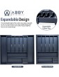 Abby Originals Cutlery Tray Bamboo Adjustable Drawer Organiser. Includes 7-9 Deep Compartments Knives Rack E-Book Black Size 43cm x 6.5cm x 33-50cm Cutlery Not Included - B09BFXRPVDF