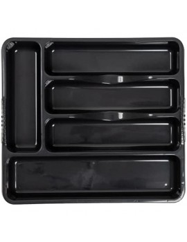 ACCURATE 5 Compartment Plastic Cutlery Holder Tray Drawer Organiser Rack. Durable yet lightweight and easy to clean with a high gloss finish BLACK - B0B1CDRW7FT