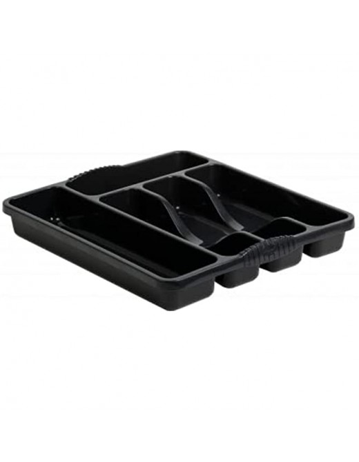 ACCURATE 5 Compartment Plastic Cutlery Holder Tray Drawer Organiser Rack. Durable yet lightweight and easy to clean with a high gloss finish BLACK - B0B1CDRW7FT