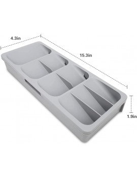 Drawer Organiser System Expandable Cutlery Tray for Drawers 15.7 x 11.8 Inch Adjustable Drainable Cutlery Tray for Storing Cutlery Spoons Knives and Forks Grey - B09S3LS42XK