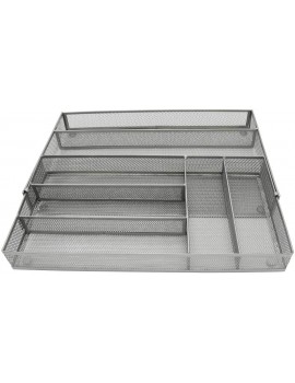 Expandable Mesh Metal Cutlery Tray 6 Compartments Kitchen Drawer Organizer for Utensil Flatware Dividers Cutlery Silver 6 Compartments - B07Y1PJ6X1D