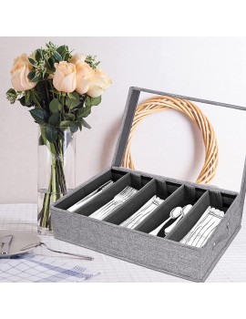 Flatware Storage Case 5 Compartment Tableware Cutlery Container Chest with Removable PVC Lid and Easy to Carry Handles,Large Capacity Utensils,Silverware,Flatware BoxLight Grey - B095CCQ1QQZ