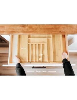 KitchenEdge Cutlery Tray and Utensil Organiser for Kitchen Drawers Expandable to 25 Inches Wide 10 Compartments 100% Bamboo - B07GFQDZYQU