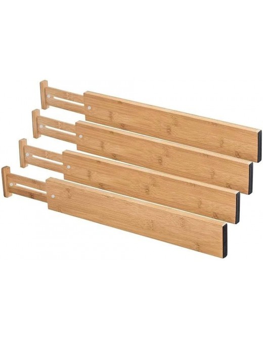 MAGNATURAL 4pcs Adjustable Bamboo Drawer Dividers Spring Loaded Kitchen Utensil Drawer Organiser Cutlery Trays Organisers for Kitchen Utensils Clothes Bathroom Baby Drawer Tools Small - B09RW539GKY