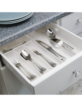 mDesign Adjustable Cutlery Tray — Expandable Kitchen Organiser Tray for Drawers and Surfaces — Drawer Organiser with Multiple Compartments — Clear - B0778SDLDGI