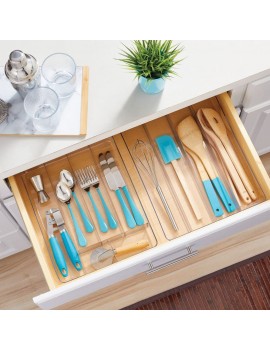 mDesign Cutlery Storage Tray — Open-Top Cutlery Drawer Divider for Kitchens — Versatile Kitchen Drawer Insert for Storing Knives Forks and Other Utensils — Clear - B07ZTRJ36VX