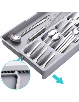 Plastic Cutlery Tray Kitchen Cutlery Rack Shrinkable Drawer Storage Rack 40x29.5x5.5cm - B0995N1VNNZ