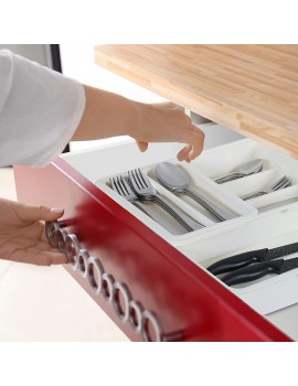 Relaxdays Cutlery Tray Extendable 7 Compartments for Silverware & Kitchen Utensils HWD 6x23.5x31.5 cm White 10027748_49 - B084X82Q2SB