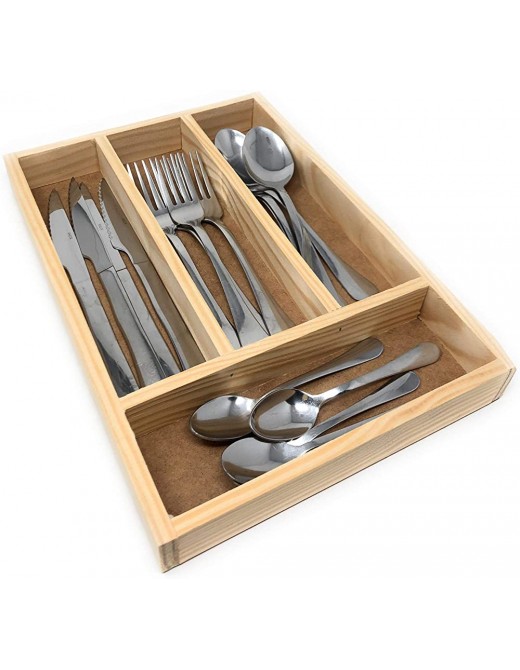 Space Home Natural Wood Cutlery Drawer Tray Cutlery Tray for Drawer Drawer Divider Wooden Organiser 4 Compartments 32 x 22 x 3.5 cm Strong and Versatile - B081NLM7BHQ