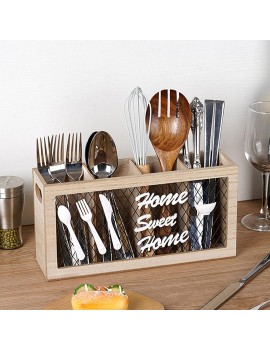 LOVIVER Wood Cutlery Holder with 4 Compartments Kitchen Accessories Silverware Rack Tableware Storage Arrangement for Fork Scissors Knives Spoon - B0B1FBG4XQB