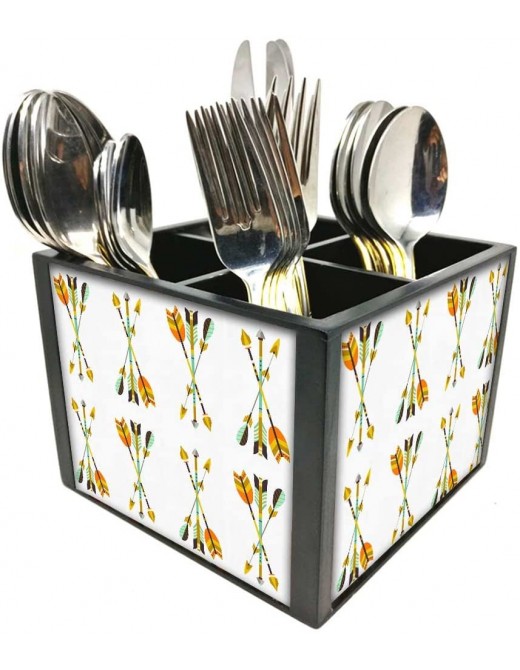 Nutcase Designer Cutlery Stand Holder Silverware Caddy-Spoons Forks Knives Organizer for Dining Table & Kitchen W-5.75x H -4.25x L-5.5  Arrow Points - B07B9RWXZBP