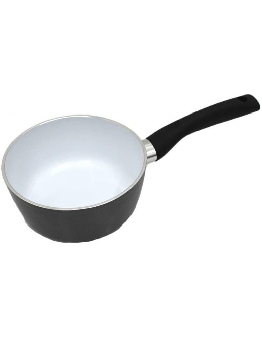 Ceracraft 16cm Super Non-Stick Ceramic Kitchen Cookware Sauce Pan with Aluminium & Steel Base Ergonomic Handle PTFE & PFOA-Free Materials [Grey] - B07S4BD9HBG