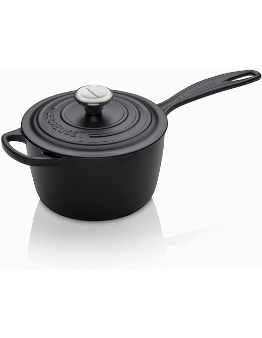 Le Creuset Signature Enamelled Cast Iron Saucepan With Anti Drip Pouring Lip and Vented Lid For All Hob Types 16 cm 1.2 Litres Matte Black 21181160002430 - B087XBFVDHX